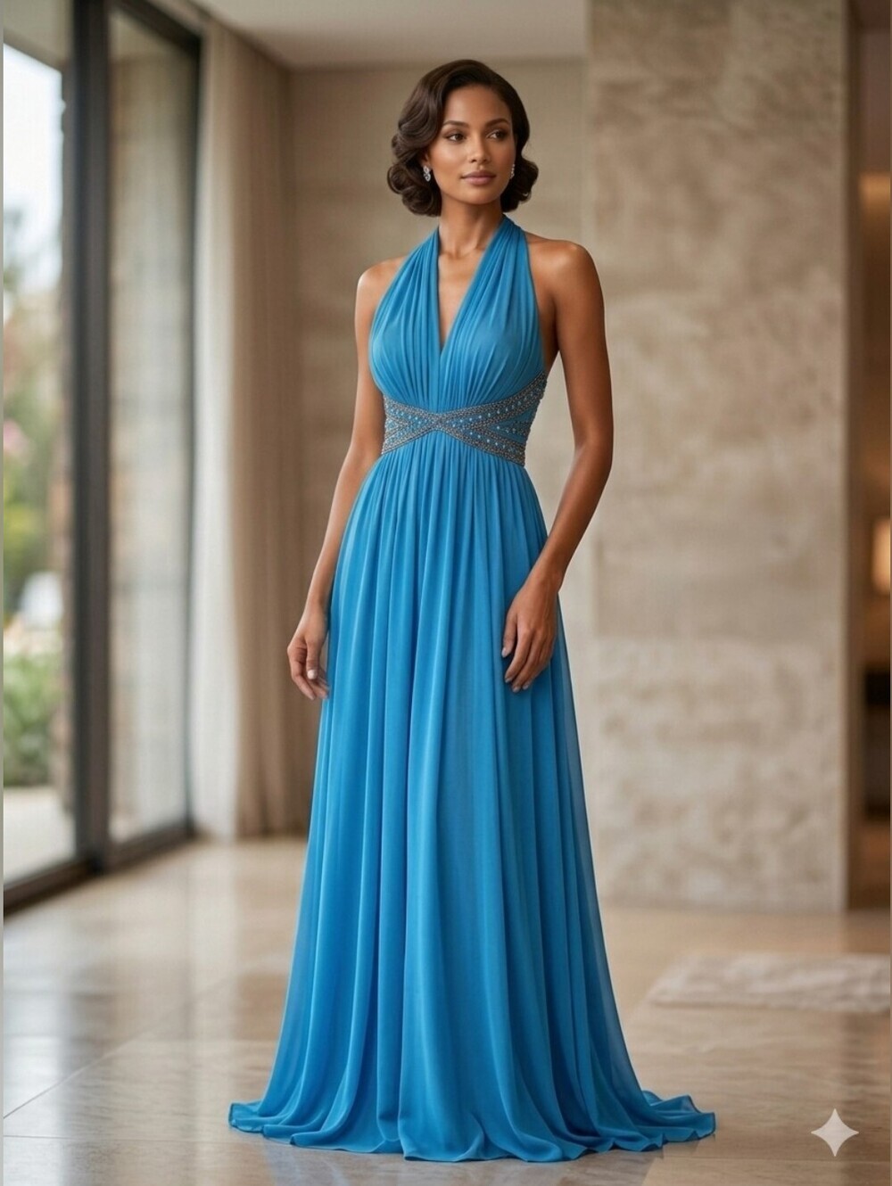 Mike Benet Formals turquoise beaded Halter Gown Vintage Size 12 Glam Pageant New